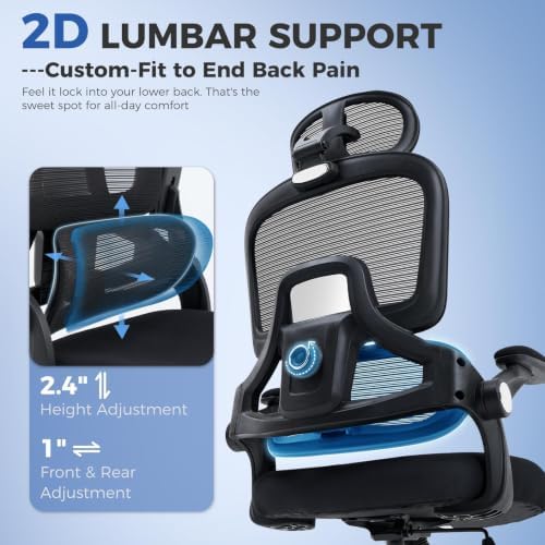 Office Chair with Adjustable Lumbar Support, Ergonomic Desk Chairs, Black