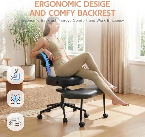 Ergonomic Cross Legged Chair, 360° Swivel Meditation Chair with Wheels - Adjustable Height for ADHD Desk & Yoga, Wide Criss Cross Chair for Home, Black