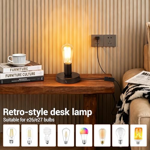 Table Lamp Base, E26/E27 Plug in Lamp Holder with Switch, Black