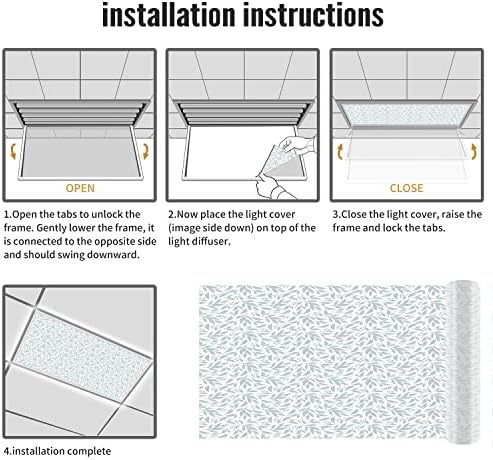 Fluorescent Light Cover Decorative Ceiling Light Filters,Eucalyptus Pattern,for Classroom Office Hospitals Home Ceiling Decorative,2ft x 4ft,Baby Blue and White