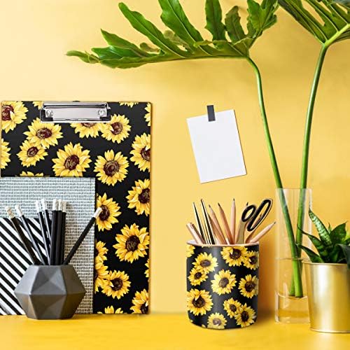Pen Holder, Cute Pencil Holder for Desk, Makeup Brush Holder Floral Pattern, Pencil Cup for Girls Women, Durable Ceramic Desk Organizer Flower Decor for Office, Classroom, Sunflower