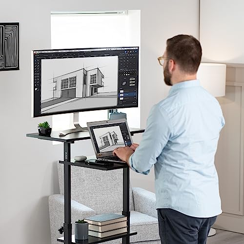 VIVO Black Mobile 28 inch Standing Desk Workstation, CART-V02DB