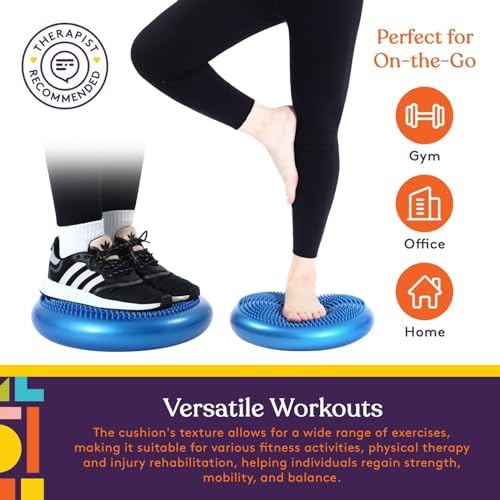 Special Supplies Stability Cushion Balance Pad for Core Strength Trainer and Flexibility, Tactile Sensory Disc for Standing or Sitting, Soft Molded Spike Surface, Includes Air Pump (Blue)