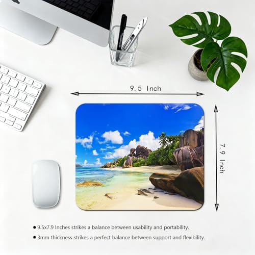 9.5x7.9 Inch Office/Gaming Mouse Pad, Tropical Beach with Lush Rocks and Crystal-Clear Waters Holiday Resort Cute Anti-Slip Mat for Desk