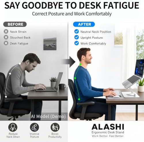 ALASHI 360° Rotating Laptop Stand, Multi-Angle, 10-17", White