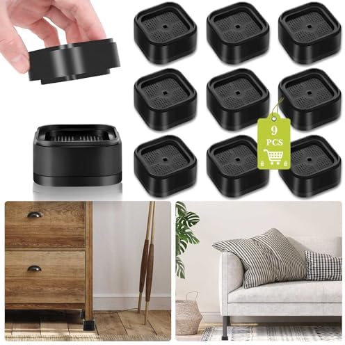 9 Pack Furniture Risers 1 Inch, Adjustable Bed Risers Heavy Duty for Table Desk Couch Chair Sofa Cabinet Bed Legs Dorm, Square Stackable Bed Raisers Blocks Lift Height 1", 2" or 3", Black