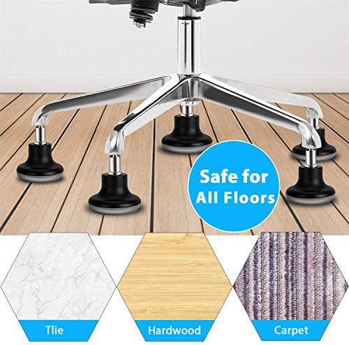 Bell Glides Replacement Office Chair Feet Swivel Caster Wheels to Fixed Stationary Castors, Short Profile with Separate Self Adhesive Felt Pads Black 5pcs
