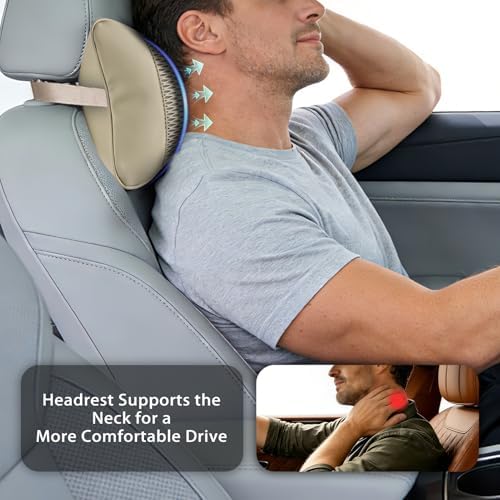 2 Pack Car Neck Pillow Soft Breathable Headrest Pillows for Driving Support, Universal Fit for Most Car Seats Decor Accessories（Off White）