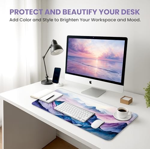 Aesthetic Desk Mat, Cute Distant Peaks Desk Pad Protector for Work & Decor, 31.5" x 11.8", Pretty Non-Slip Extended Mouse Pad for Office or Home