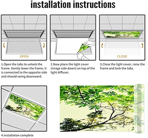 Fluorescent Light Cover Decorative Ceiling Light Filters,Branch Leaves Pattern,for Classroom Office Hospitals Home Ceiling Decorative,2ft x 4ft,Green