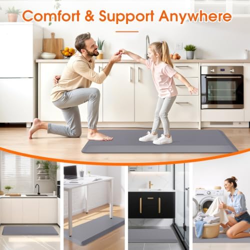Kitchen Mat for Floor, Anti-Fatigue Mat Kitchen Rug, 17.3"x39"x0.8'', Grey