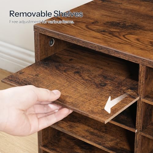 HOOBRO Literature Organizers, 24 Compartments Office Mailbox with Adjustable Shelves, Wood Countertop Literature Sorter for Office, Home, Classroom, Mailrooms Organization Rustic Brown FG64WF01