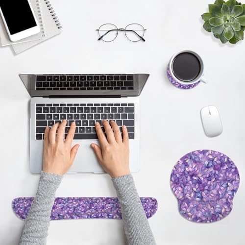 Britimes Ergonomic Mouse Pad Set with Wrist Rest, Purple Leaves