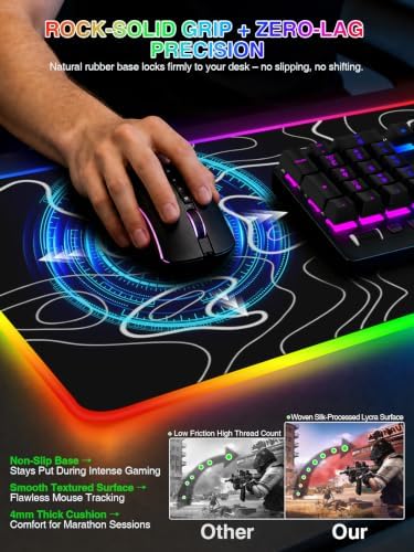 RGB Mouse Pad with Foldable Phone Stand Wireless Charger, 31.5"x11.8" XL Gaming Mousepad Large Desk Mat, Desk Pad with 11 Colors 5 Modes, Waterproof