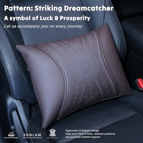 Neck & Back Support Pillow Set for Car & Office Chair - Prosperity & Luck Dreamcatcher - Orthopedic Lumbar & Cervical Pillow for Pain Relief &Posture Correction (Neck & Back Pillows (Coffee Brown))