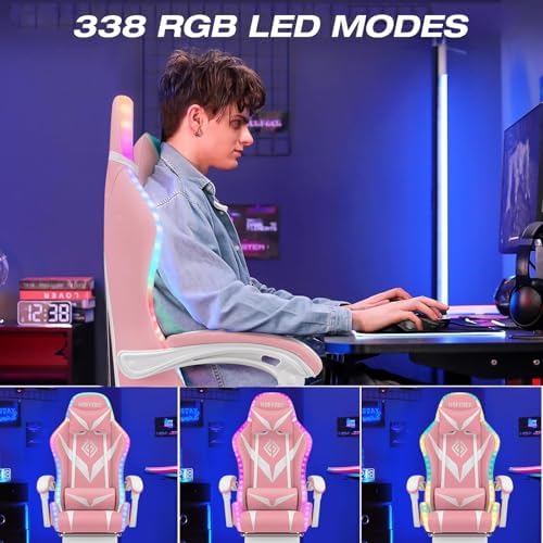 RGB Gaming Chair with Massage & Footrest Racing Style Computer Chair-Pink