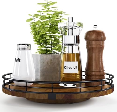 AMH 10-Inch Farmhouse Oak Lazy Susan Cabinet Organizer, Walnut Finish
