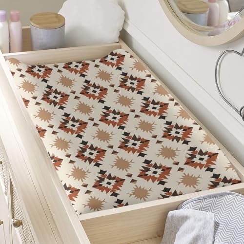 Native American Geometric Pattern Baby Changing Pad Cover, Unisex Western Tribal Nursery Diaper Changing Table Pad Mat Sheet for Boys Girls-16x32