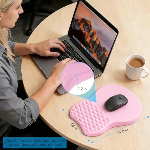 MROCO Ergonomic Mouse Pad with Wrist Support, 11.8 x 7.8 in, Pale Pink
