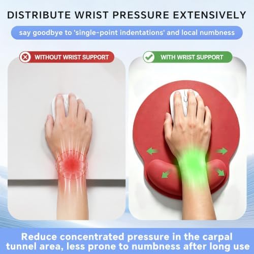 Ergonomic Mouse Pad with Wrist Rest, Lycra Surface, Red