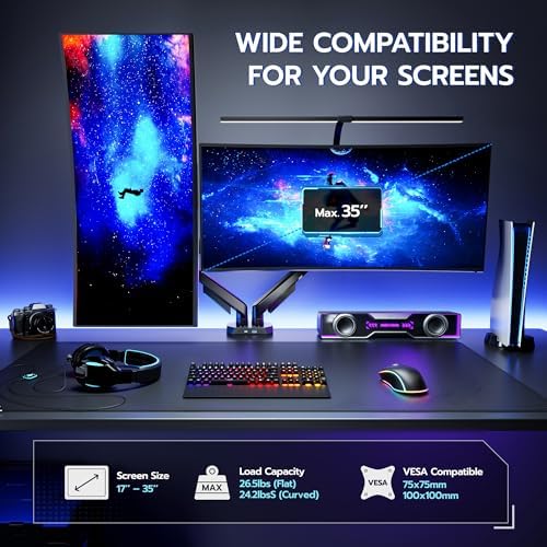 ARES WING 17-35 Inch Heavy Duty Dual Monitor Arm with USB, Black