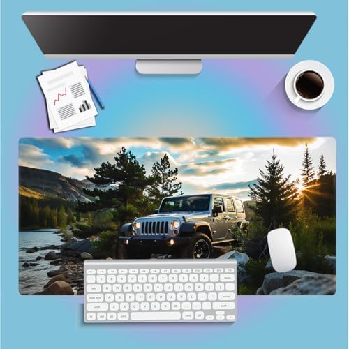 Off-Road Vehicle Car Large Mouse Pad, Nature Mountain River Scene Desk Mat