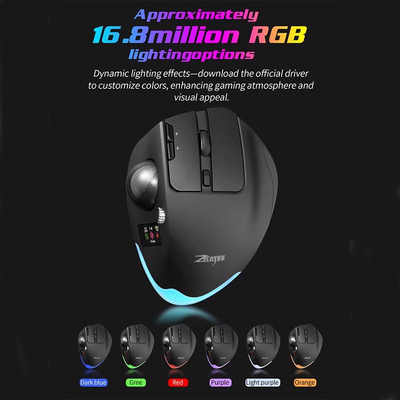 Wireless Mouse – 2.4GHz + Bluetooth Dual Mode Connection, 8 Programmable Buttons, 8000 CPI Adjustable, Trackball Design, with Display Screen, Ergonomic Tilt Angle, For Windows, macOS, Android, Linux