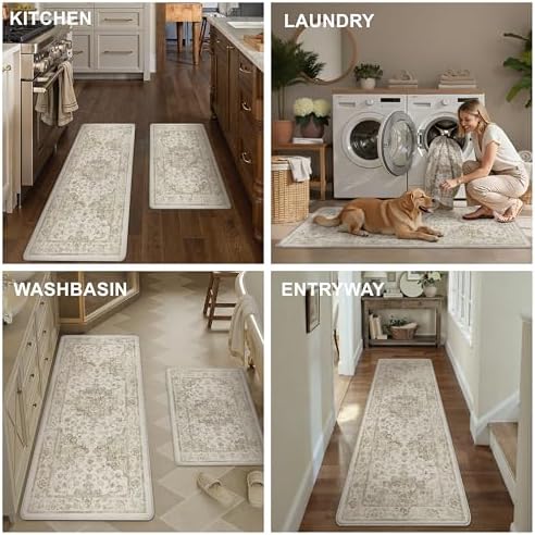 Anti Fatigue Brown Neutral Non-Slip Kitchen Mat 2 Piece