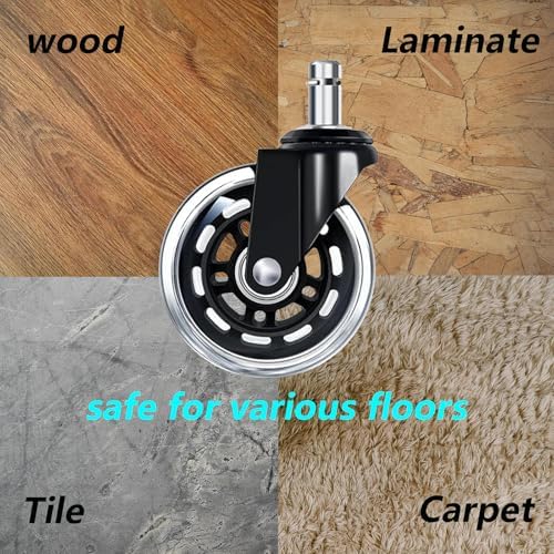 3" Office Chair Wheels for Casters Replacement Set of 5 - Office Caster Wheels for Carpet,Computer Chair Wheels,Smooth & Mute for Hardwood Floors and Mats. (Transparent)