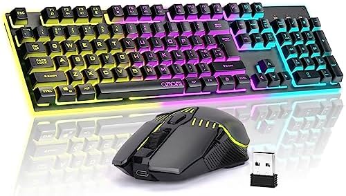 Gaming Wireless Keyboard and Mouse, Rechargeable RGB Backlit, Metal Panel