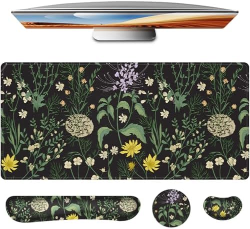 Desk Mat, Mouse Pad with Wrist Rest,4-in-1 Large Mouse Pads for Desk,Computer Ergonomic Mousepad with Wrist Support for Keyboard and Mouse(Grass)