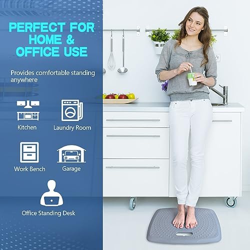 3/4 inch Anti Fatigue Standing Desk Mat, Portable Small Standing Pad with Handle, Waterproof Kitchen Floor Mat with Massage Points, Multi-Purpose Comfort Floor Mat (Denim, 17" x 22")