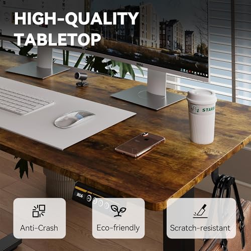 55 x 24 Inch Electric Standing Desk, 3 Memory Presets, Brown
