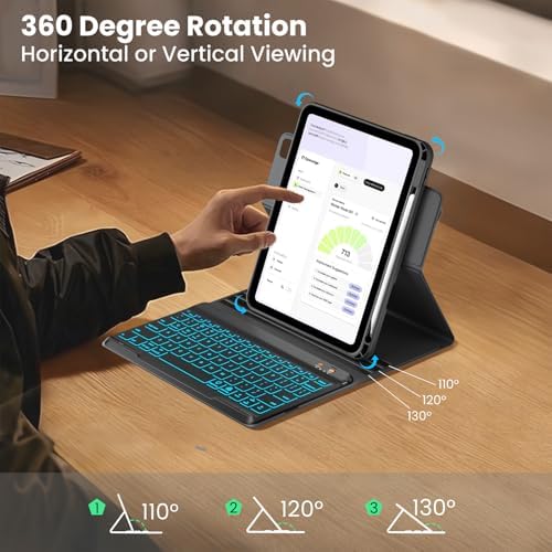 Magnetic Keyboard Case for iPad Air 11-inch (M2 2024) & Pro 11 1st/2nd/3rd/4th,360 Rotation Detachable & 7 Color Backlit BT Keyboard Cover for ipad Air 5th 4th Generation 10.9 inch (Black)