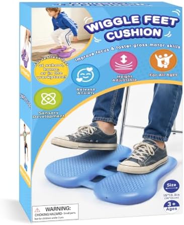 ADHD Tools for Kids Fimeetoy Wiggle Feet Cushion,Fidgets for Kids,Sensory Foot Cushion for Fidgety Feet,Quiet Fidget for Focus,Autism Special Education Classroom Must Haves,Balance Pad-Blue