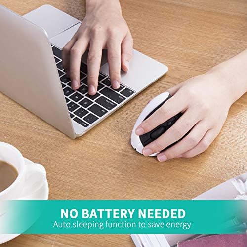 AURTEC Left-Handed Mouse, Rechargeable 2.4G Wireless Ergonomic Vertical Mice with USB Receiver, 6 Buttons and 3 Adjustable DPI 800/1200/1600 for Left Hand, White