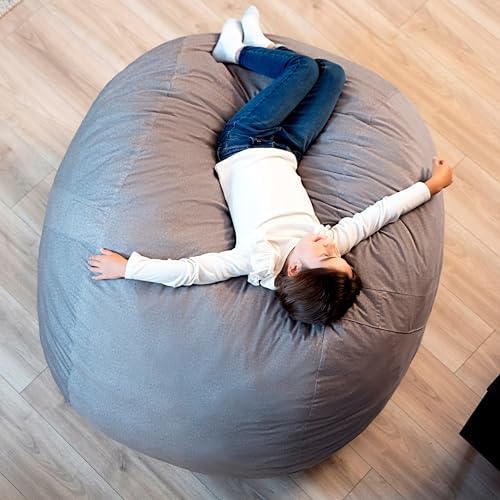 Big Joe Fuf Medium Foam Filled Bean Bag Chair with Removable Cover, Fog Lenox, Durable Woven Polyester, 3 feet Big