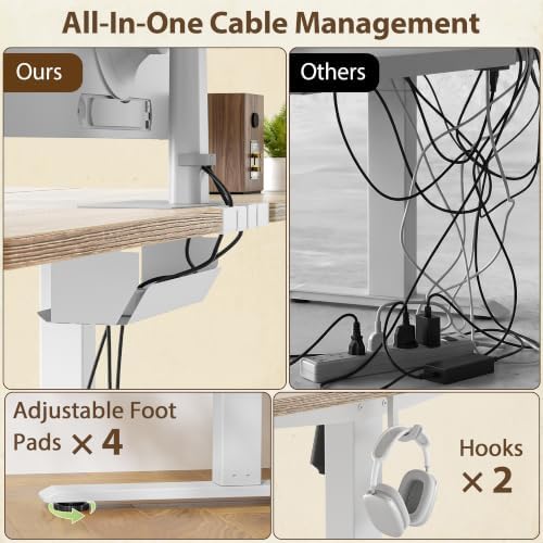 TIQLAB 47x30 Extra Deep Standing Desk with Cable Management, Maple