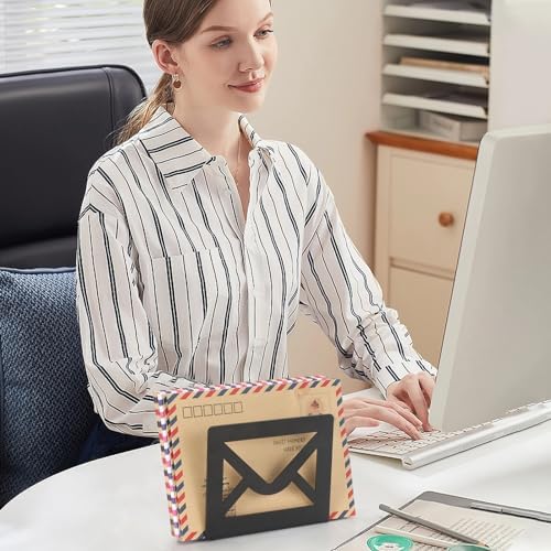 Desktop Metal Mail Holder,Letter Organizer for Desk(Black)