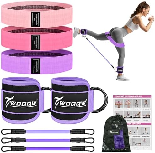 WOQQW Ankle Resistance Bands with Cuffs & Booty Bands Set for Legs & Glutes