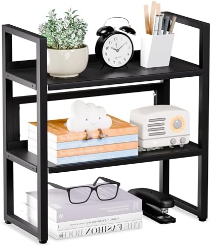 Brakki Desk Shelf Organizer, 2-Tier Desktop Bookshelf, Small Office Shelf