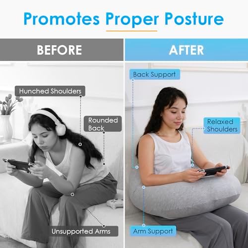 QUEEN ROSE Reading Pillow, Gaming Lap Pillow for Crocheting, Cooling Grey