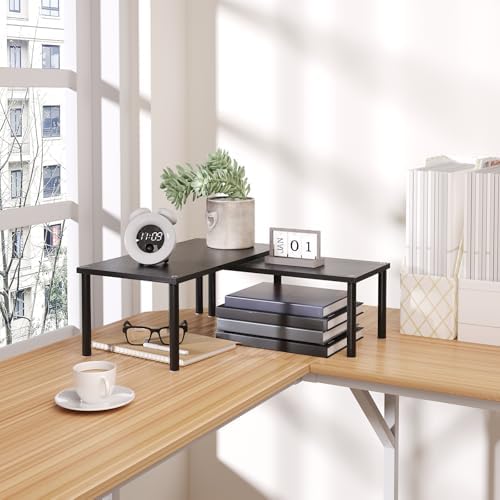 VERTORGAN 2 Pack Cabinet Organizer Shelf,Bamboo Countertop(Large,Black)