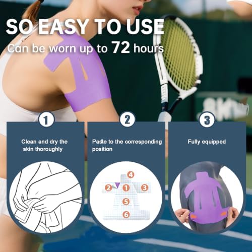 Precut Kinesiology Tape for Shoulder, 10 Pcs, Purple