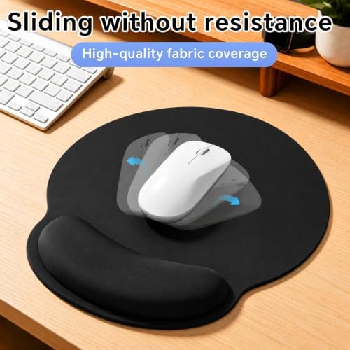 Ergonomic Mouse Pad with Wrist Rest, Contoured Fit Relieves Wrist Pressure, Smooth Lycra Surface for Free Gliding, Non-Slip PU Base, Soft Elastic Support Mouse Mat for Home Office (Black)