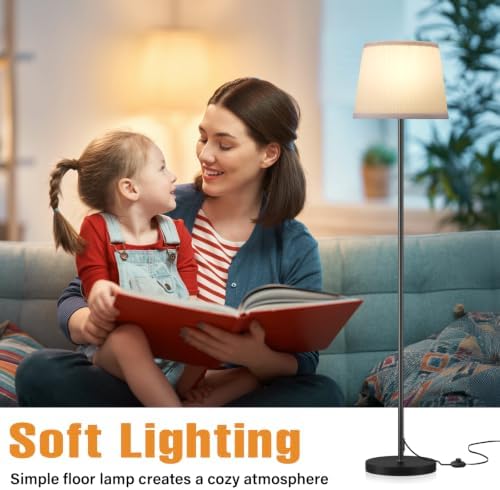 Ambimall 60'' Modern Floor Lamp with Shade, Tall Lamps for Living Room, Bedroom, Office, Dining Room, Pleated Fabric White Lampshade(Without Bulb)