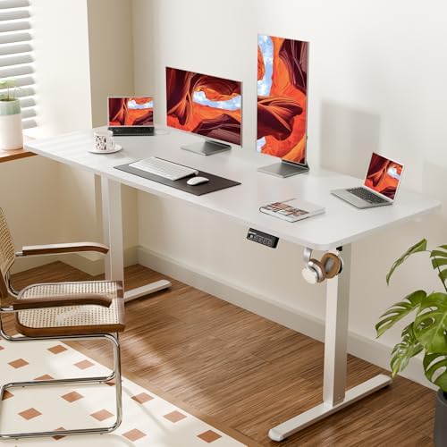 ERGOMAKER 63"x24" Standing Desk, Height Adjustable Sit-Stand Office, White