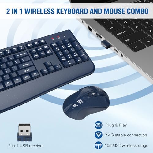 Wireless Keyboard Mouse Combo, Windows & Mac Compatible (Starry Blue)