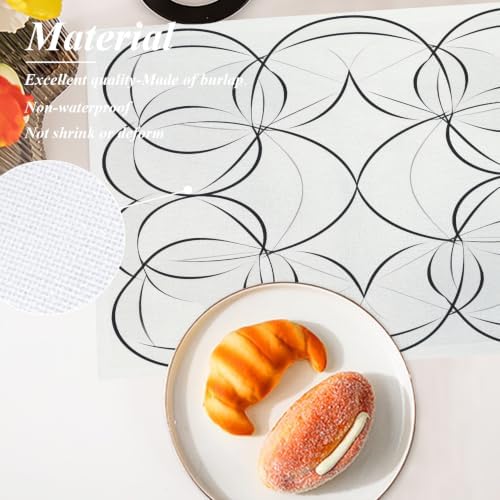 Shrahala Geometric Pattern Placemats, Symmetrical Circle Design Table Mat Linen Burlap Washable Double-Deck Heat Insulation for Dining/Kitchen Table Set of 8 (12 X 18 Inch)