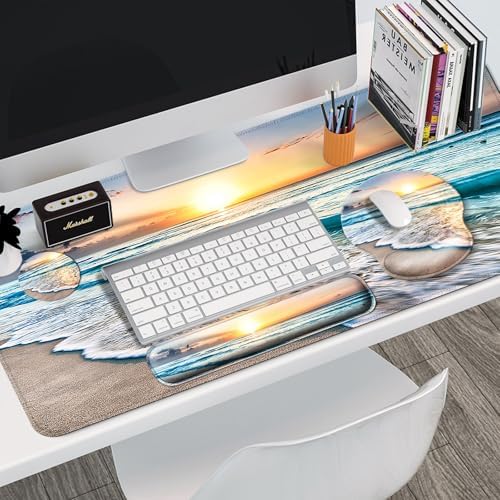 4 in 1 Mouse Pad Set with Wrist Rest for Keyboard,Desk Mat,Coaster-Beach